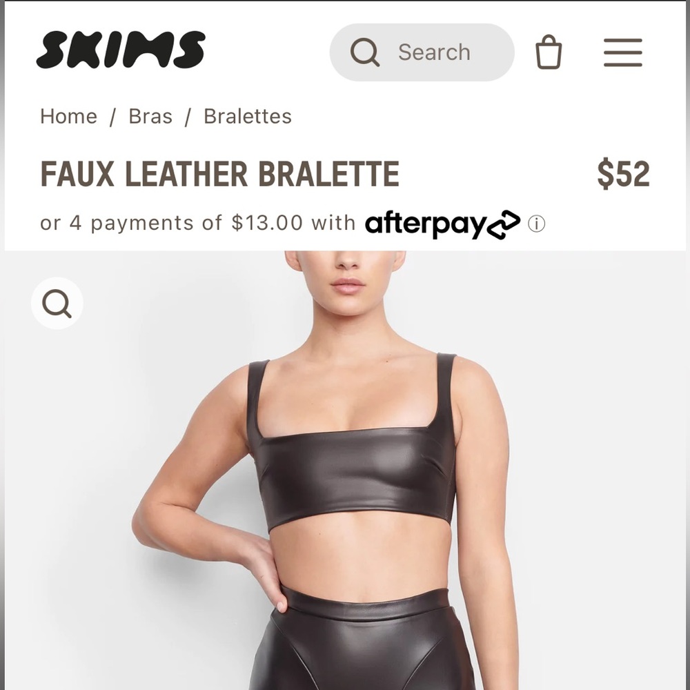 NWT SKIMS FAUX LEATHER BRALETTE